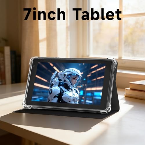 Image of NOVOJOY 7 Inch Tablet with Case, Android 14 Tablet PC, 32GB Storage 8GB RAM Tabletsa Quad-Core Processor Android Tableta pc Dual Camera, WiFi, BT Computer Tabletas.(with Tablets Cover)