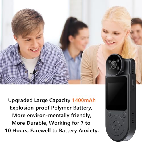 L20 1.5”Screen Body Cameras with Audio and Video Recording, 1080P Wearable Personal Body Cam w/ 180° Rotating Lens, 7HR Battery, Night Vision, 64GB Portable body Worn Camcorder (With WiFi)