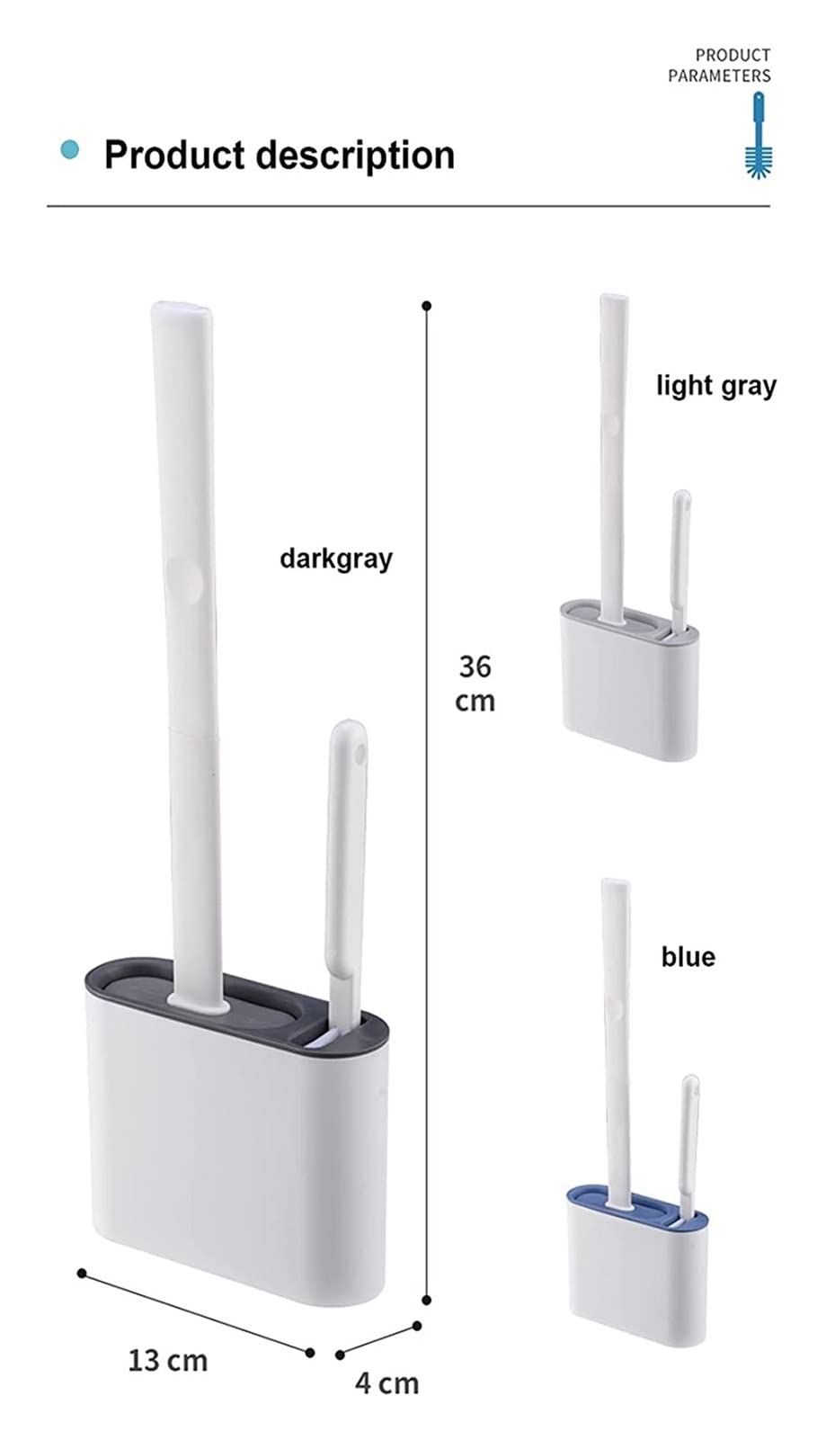 Set di spazzole da parete in silicone con setole morbide, strumento di pulizia per igiene e porta scopino (blu scuro) ideale per bagno nization