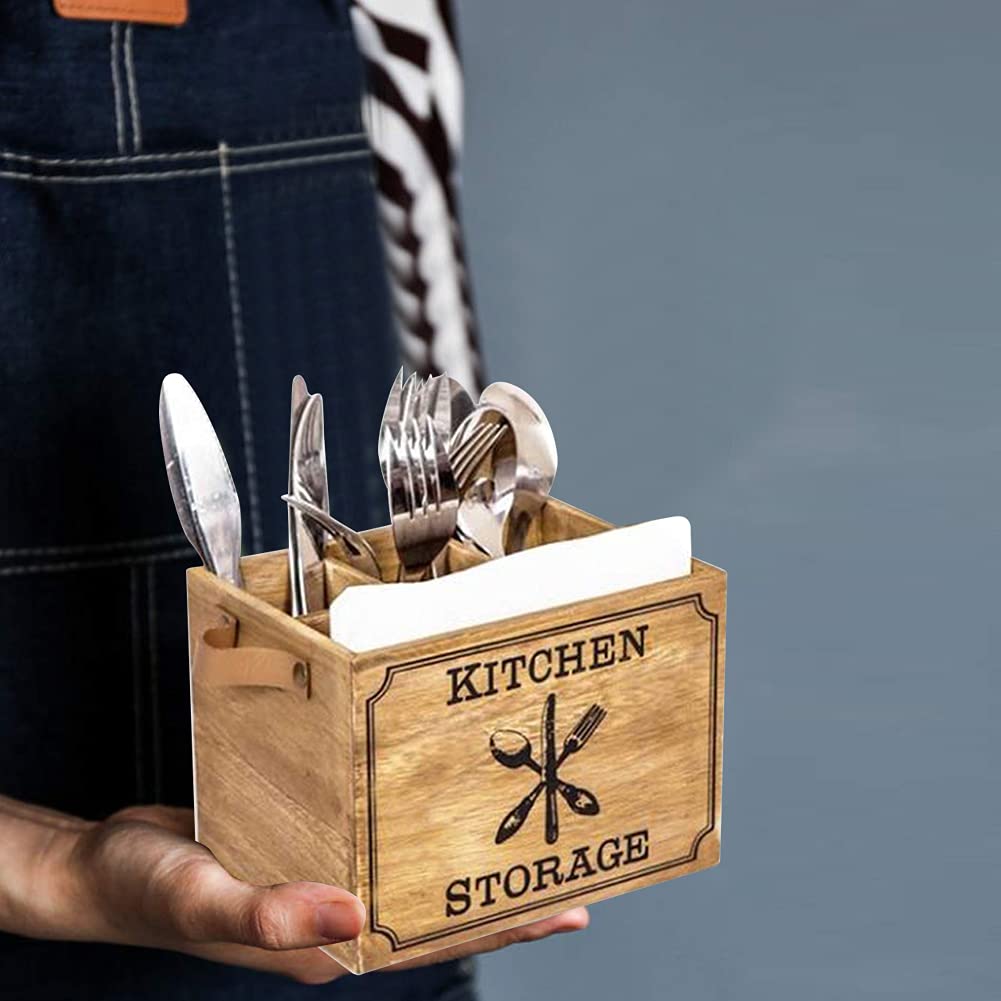 Saus, Kruiden En Bestekhouder Houten MANGO Bestekbak Staand Keukengerei Houder Bestek Organizer Bestekstandaard Spatelpot Kruidenrek 694057517