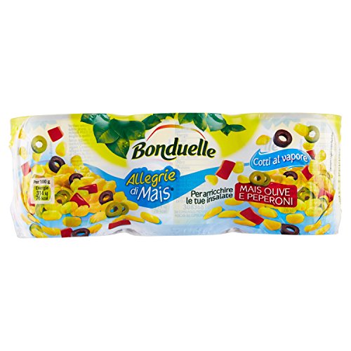 Bonduelle Mais, Olive e Peperoni Mix per Insalate, 3 x 170g