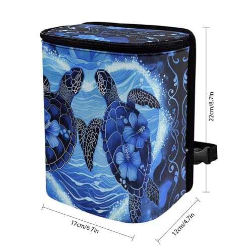 Image of Talayituse Turtle Hibiscus Print Car Trash Can with Adjustable Straps, Foldable Car Trash Bag Bin Car Garbage Bag Multipurpose Storage Box for Vehicle Travel Camping Picnicing