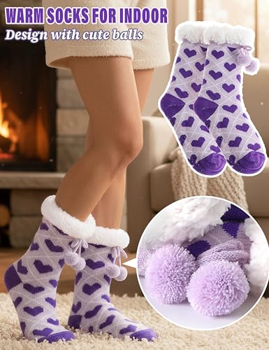 Image of MOGGEI Fuzzy Slipper Socks for Women, Warm Cozy for Winter, Non Slip Grips