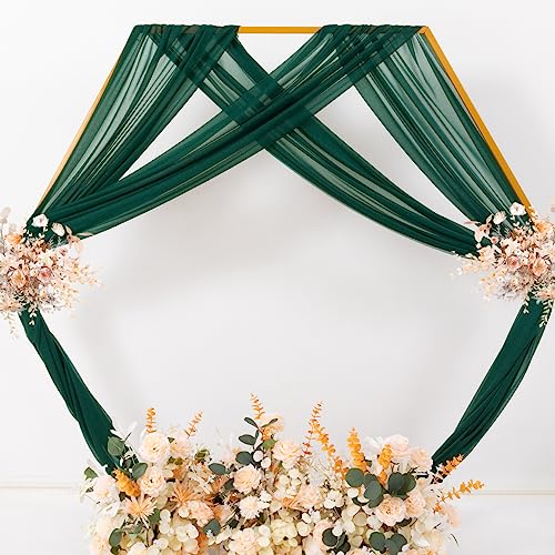 Image of MLMC Emerald Green Wedding Arch Draping Fabric 4 Panels 29 inch x 20 FT Extra Long Gauze Drapes Sheer Backdrop Curtains 6.6 Yards Outdoor Drapery Panels for Wedding Ceremony Party Ceiling Decoration