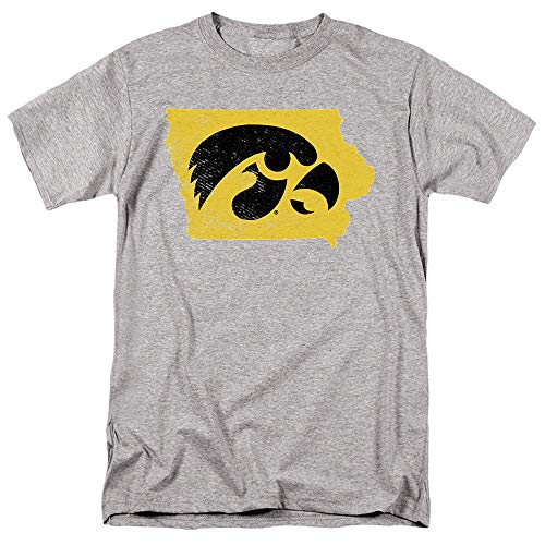 University of Iowa Official State Shape Unisex Adult T-Shirt, Athletic Heather, Medium