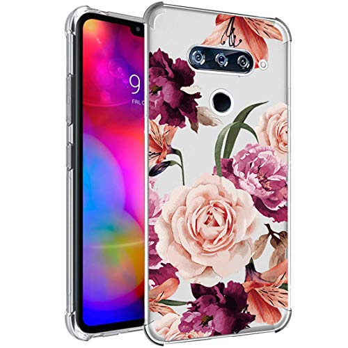 Coque LG V40 ThinQ en TPU souple anti-choc motif floral violet transparent
