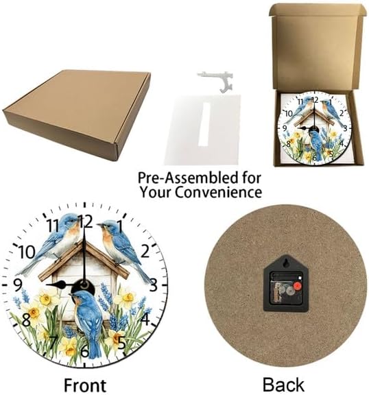 Miniatura 5 de Reloj de pared de pájaro para decoración de pared, funciona con pilas, sin tictac, silencioso, de cuarzo, analógico, rústico, estilo rural, redondo,