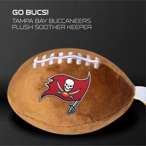 Image of Tampa Bay Buccaneers Plush Football Pacifier Holder by Smilo - Officially Licensed NFL Soother Holder - Soft Plush Toy and Dummy Holder - Fits Any Pacifier - Stroller Accessory & Newborn Essential