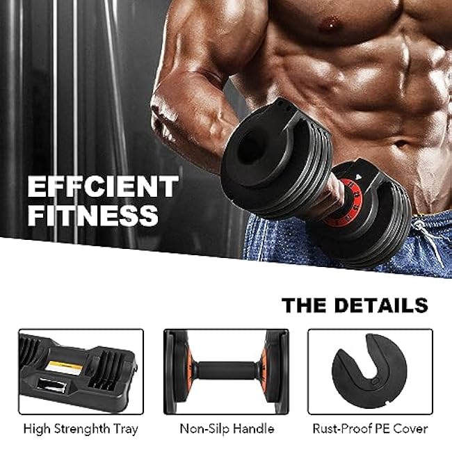 25/55 lbs (Pair) Adjustable Dumbbell Set, Dumbbell Adjustable Weight with Non-slip Quick Adjust Swivel Handle, Dumbbell Home Gym Fitness Equipment for Men and Women