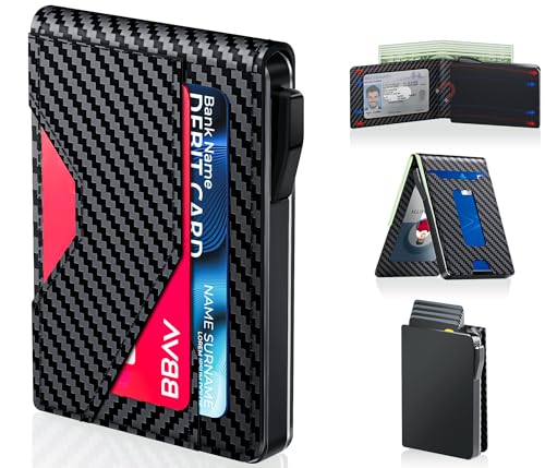Wallet for Men - Slim Leather Mens Wallet with Cash Slot, Pop-up Card Slot, Credit Card Slot - RFID Blocking Wallet Front Pocket with ID Window (Carbon Fiber)