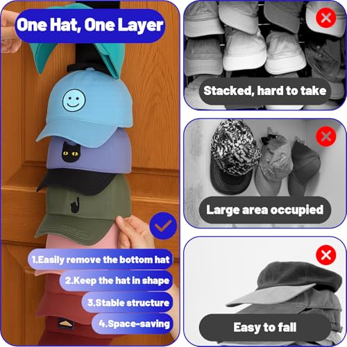 BaiDekun 2 Cap Halter, Cap Halterung Wand, Cap Aufbewahrung, Kappenhalter, Cap Organizer, Platzsparende Lösung für Baseballkappen, Schwarze Halterung