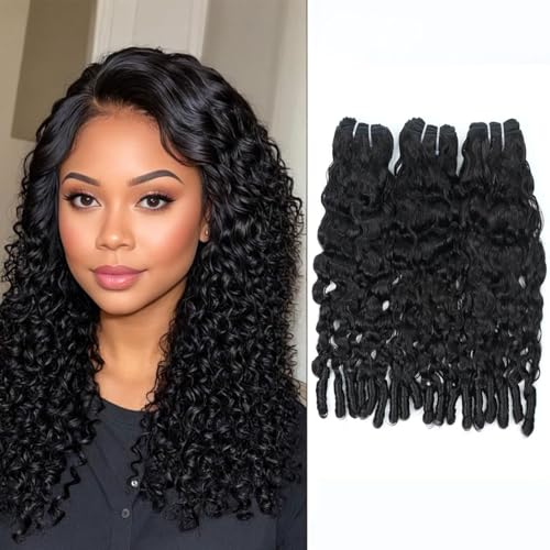 Wequeen 16A Burmese Curly Human Hair Bundles 16 18 20 Inch 100% Unprocessed Brazilian Virgin Hair Quick Weave Bundles Human Hair Extensions Real Human Hair, Natural Black