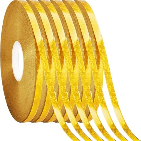 6 Rolls Gold Ribbon,Colorful Curling Ribbon for Wrapping,Bows,Crafting 02 Gold Shiny 3/16 Inch Cover