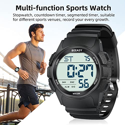 Beeasy Men Digital Sports Watch,Waterproof Watch With Stopwatch Countdown Timer Alarm Function Dual Time Watch For Mens Student #TOP4