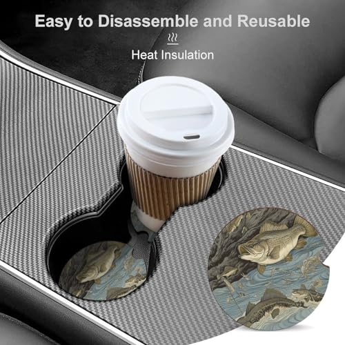 Portavasos para auto de madera con diseño pesca, 2 unidades miniatura 4