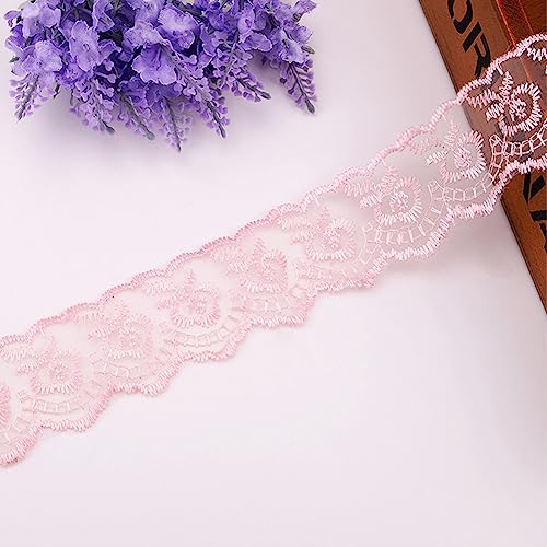 10yards Lace Edge Trim Ribbon, Floral Lace Ribbon Embroidered Applique Lace Trimming Fabric for Sewing Clothing, Dress(Pink/10yards) - Image 2