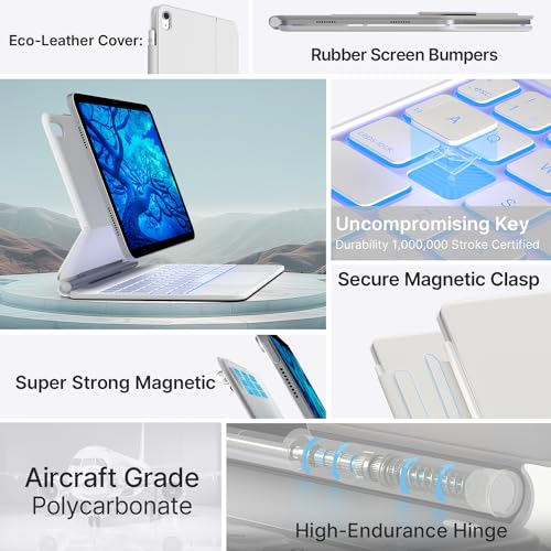 Image of typecase Edge Keyboard Case for iPad 11th Gen A16 (2025) & 10th Gen 10.9 inch (2022) - Multi-Touch Trackpad, 11-Color Backlit Magic-Style Keyboard - Floating Magnetic Stand, Pencil Holder - Ivory White