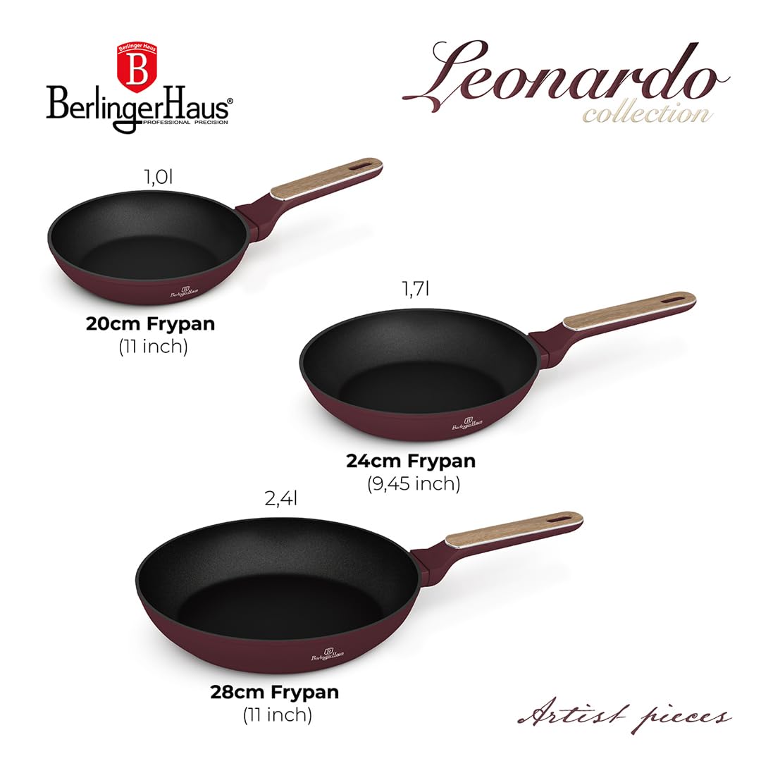 Berlinger Haus Juego de Sartenes Antiadherentes 3 Piezas, Aluminio Forjado con Revestimiento TitanPro, Inducción Turbo, Mango Ergonómico, Apto para Todas las Cocinas, Colección Leonardo Nordic