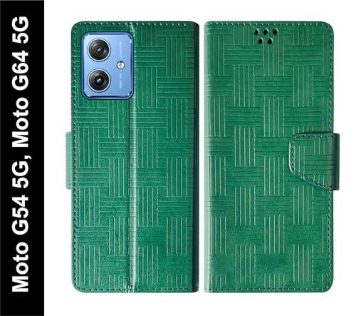 Image of SBMS Flip Cover for Motorola Moto G64 5G / G54 5G Back Cover Case with Magnatic Closure | Inbuilt Stand | Card & Money Pocket (Mat Green)
