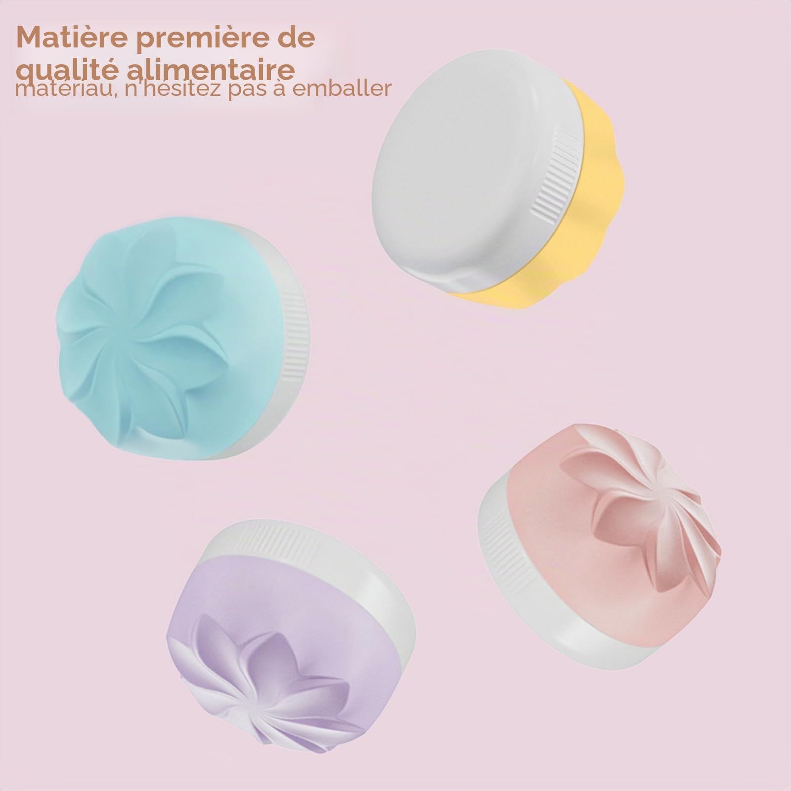 Pavlleen 4 Pièce Silicone Travel Toiletry Containers, 30 ml Silicone Cream Jars, essentiels de voyage/accessoires de voyage, pour cosmétiques, crèmes, lotions