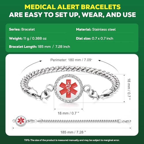 Upgraded Medical Bracelets Men Women with QR Code Medical Alert ID Bracelets - Titanium Steel Wristband Fits Wrists Up 8''-10'' - More Space Custom Emergency Med ID Info3