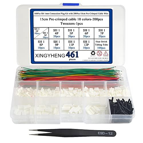 XINGYHENG160Pcs SH 1mm Connecting Plug Kit with 200Pcs 15cm Pre-Crimped Cable Wire 2/3/4/5/6/7/8/9/10/12 PIN House Compatible with JST SH Connector