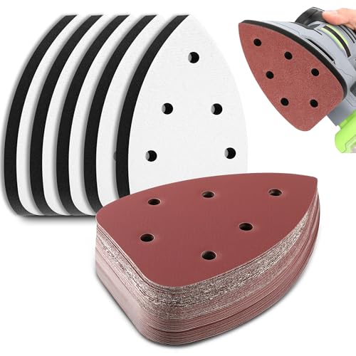 Ceoighe 5 Pcs 6 Holes Foam Sanding Pads with 30 Pcs Mouse Sander Sandpaper