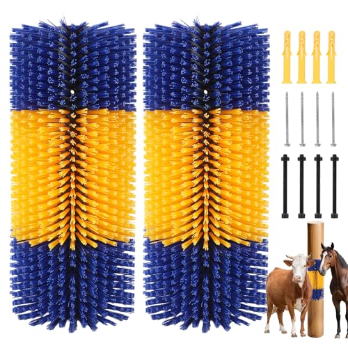 2pcs Horse Brush Livestock Scratching Brush Goat Brush Goat Scratching Post Includes 8 Screws Livestock Scratcher For Horses Cows Goats & Pigs Promotes Cleanliness & Skin Health