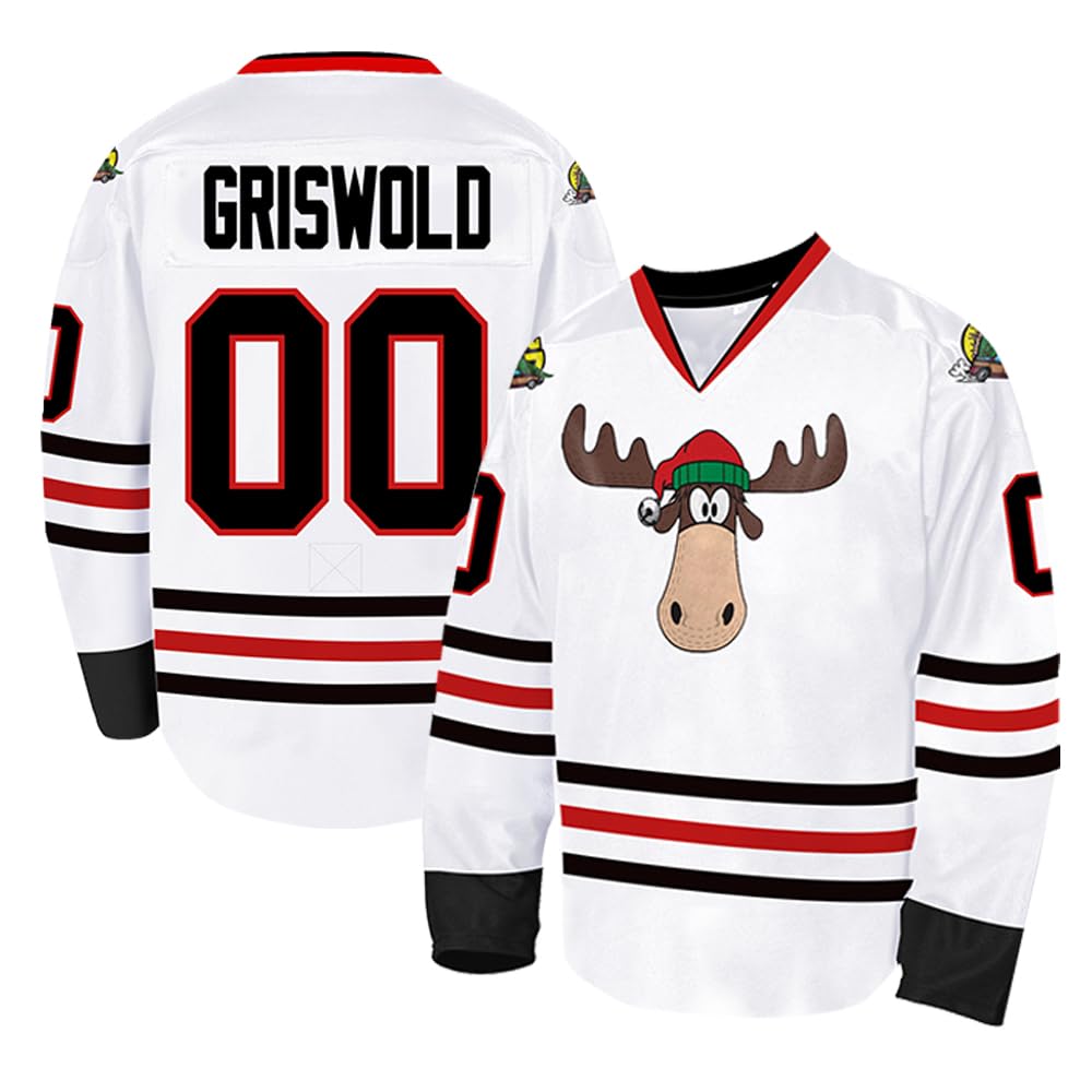 CUTHBERT #00 Griswold Movie Ice Hockey Jersey Men's Christmas S-3XL Vacation Stitched Shirts, White Hy, 3XL