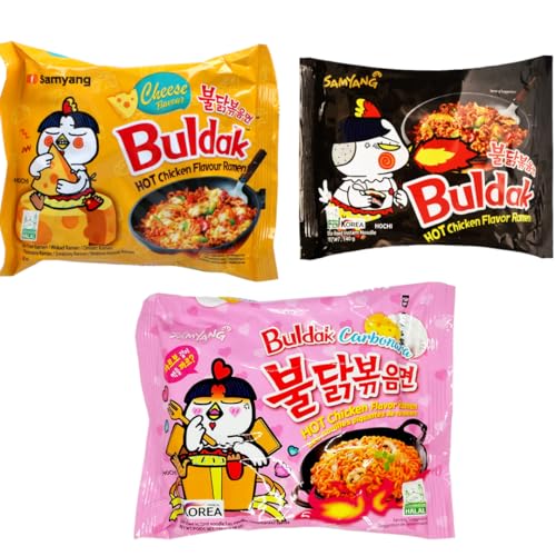 Pack 3 Ramén Instantáneo Coreano de pollo picante Bulda k (carbonara, queso, picante) Ramén Sam yang