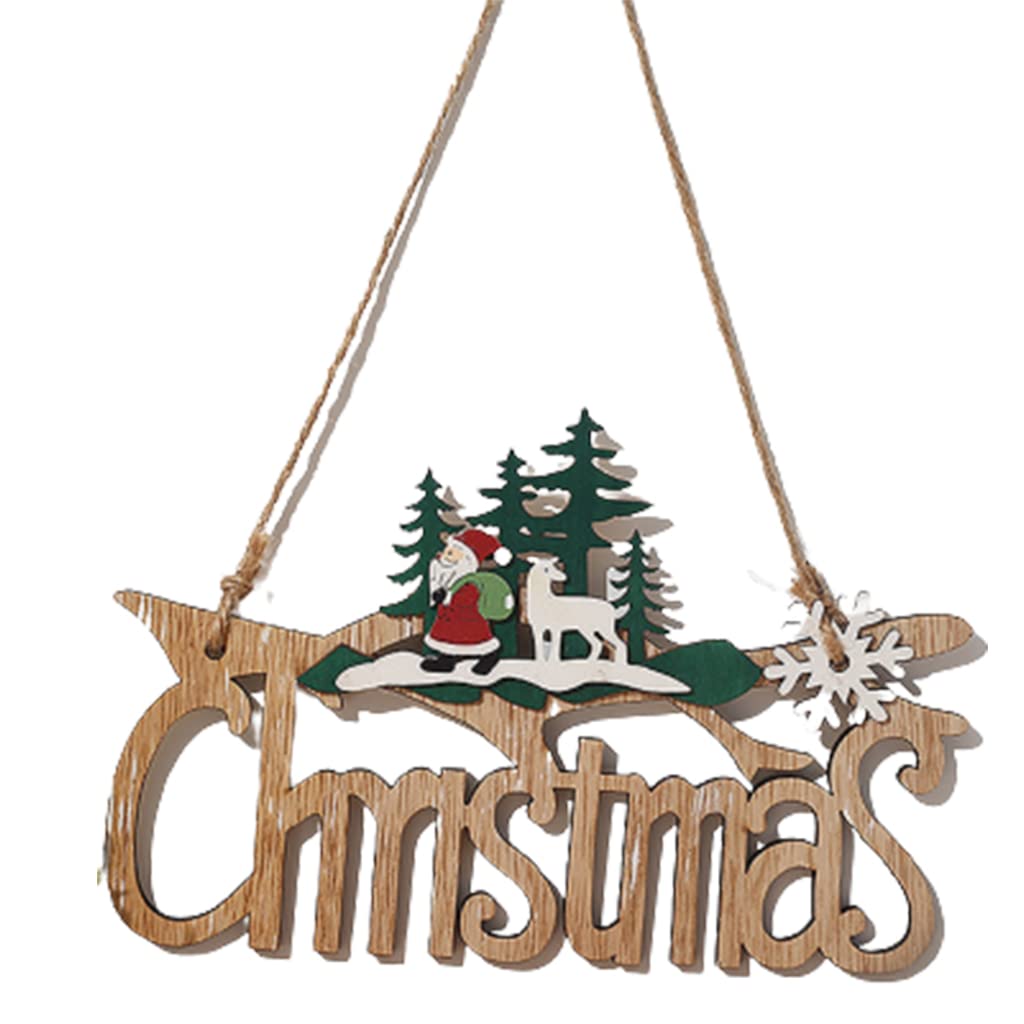 Carotoe A Christmas Sant Elk Pendant Wooden Christmas Tree Door Hanging Pendant Ornaments For Outdoor Holiday Decorations Wooden Hanging
