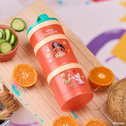 Image of (Moana) DiSNEY PRINCESS Whiskware Stackable Snack Pack - 3 Jar + Handle - Blue /Orange /Pink