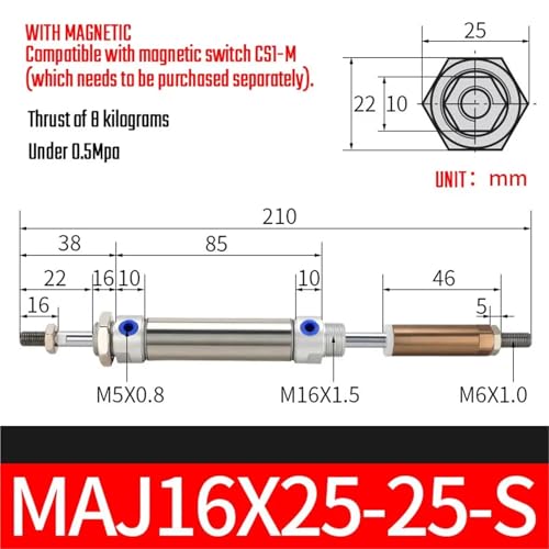 Cilindro neumático ajustable MAJ de acero inoxidable con doble efecto 6