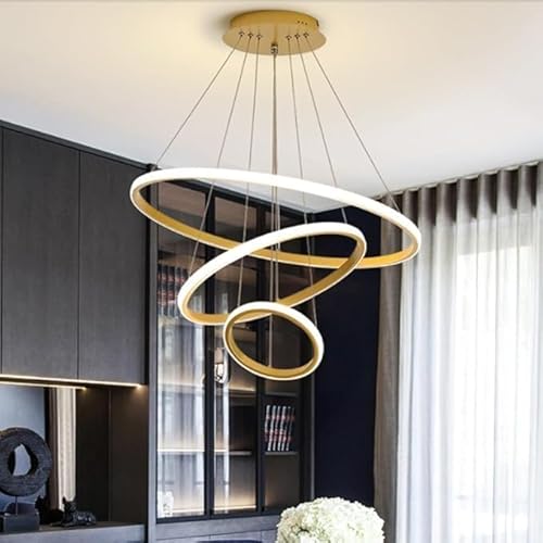 Desidiya® Modern Double 3-Ring LED Pendant Light Lamp - Warm White Hanging Ceiling Pendant Light, Elegant Finish for Home & Living Spaces & Living Room Ceiling Light