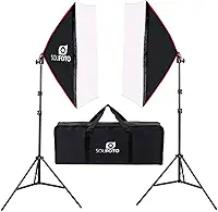 SOU FOTO Kit Softbox Duplo com Bolsa para Iluminação de Estúdios Video e Fotografia Uso Profissional e Amador | 2x Softbox 50x70cm e-27 Simples, 2x Tripés de Iluminação e Bolsa | Modelo Doppio Red