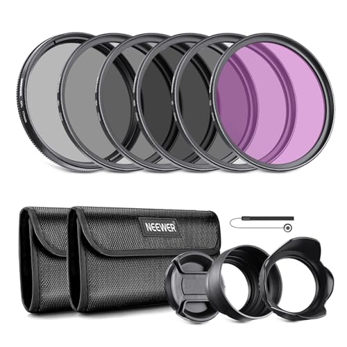 NEEWER 77mm Pack de filtros ND y Accesorios de Lentes, Kit de filtros ND2 ND4 ND8 UV FLD CPL (polarizador Circular) con Tapa de Lente