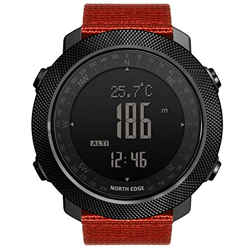 Hombre Reloj Militar Deportes al Aire Libre 50M Reloj de Pulsera Impermeable con brújula Cronómetro Altímetro Medición de Altura/presión de Aire para Senderismo Correr Montañismo (Orange)