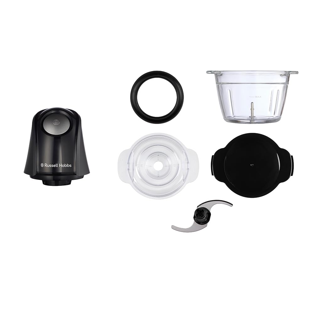 Russell Hobbs Hachoir électrique [polyvalent] blender (pour légumes, fruits, viande, oignons, récipient de 1l, lavable au lave-vaisselle, 2 vitesses, lames en acier inox, 350W) Anthracite 27131-56