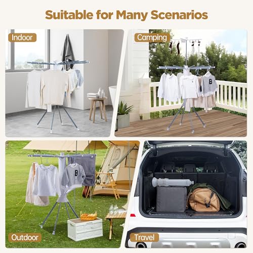 pirlox 4-Legged Clothes Drying Rack, Folding Portable with Shoe Rack, 16 Drying Rods, Octopus Style Drying Rack with Brake Wheels, Suitable for Indoor, Balcony, Poolside, Camping - Image 5