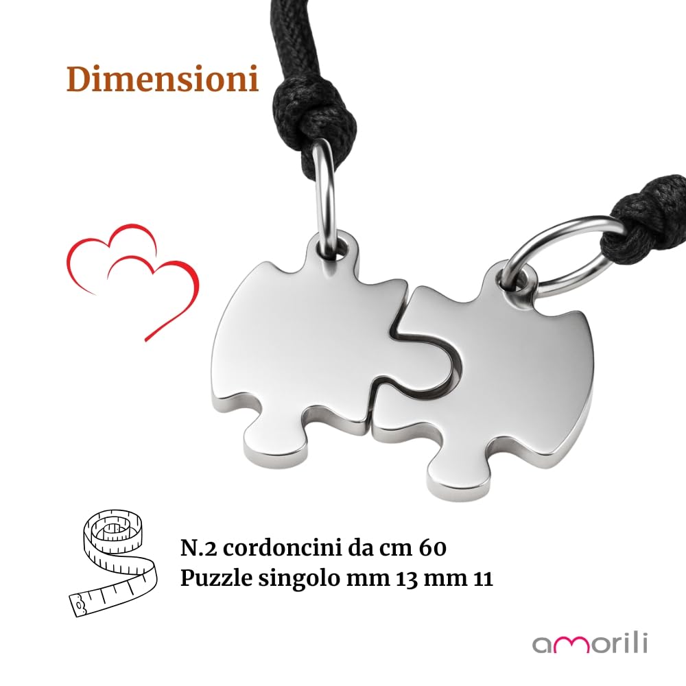 Collana Puzzle Coppie Fidanzati Amiche in Acciaio Inox | Personalizzata con Incisione | Set Due Metà | Gioiello Simbolico Amicizia e Amore | Idea Regalo cll0788