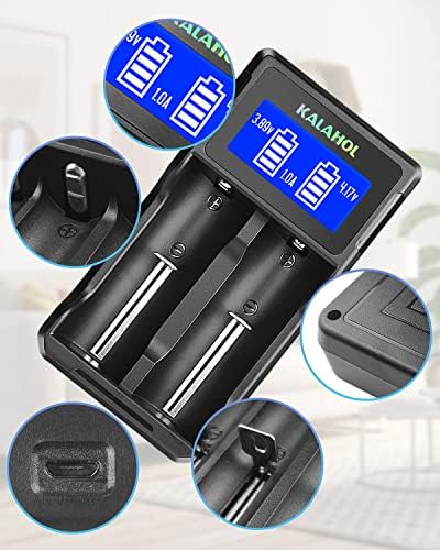 18650 Battery Charger, KALAHOL Rechargeable Battery Charger, Super Fast Charging, 2 Slot LCD Display Universal Battery Charger with Micro USB, for 18650 26650 21700 14500 16340, Ni-MH/Ni-Cd A AA AAA