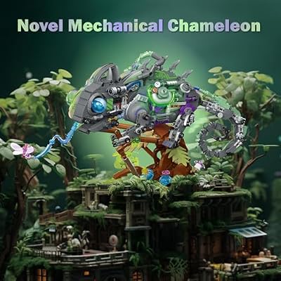 JMBricklayer Adult Building Sets Mechanical Chameleon 70124, Cool Rainforest Animals Collectible Display Model with Base, Creative Design Building Toys Gifts for Adults Men Boys Girls 14+