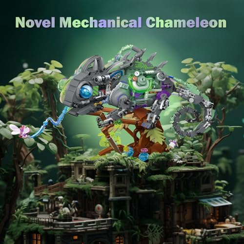 JMBricklayer Adult Building Sets Mechanical Chameleon 70124, Cool Rainforest Animals Collectible Display Model with Base, Creative Design Building Toys Gifts for Adults Men Boys Girls 14+