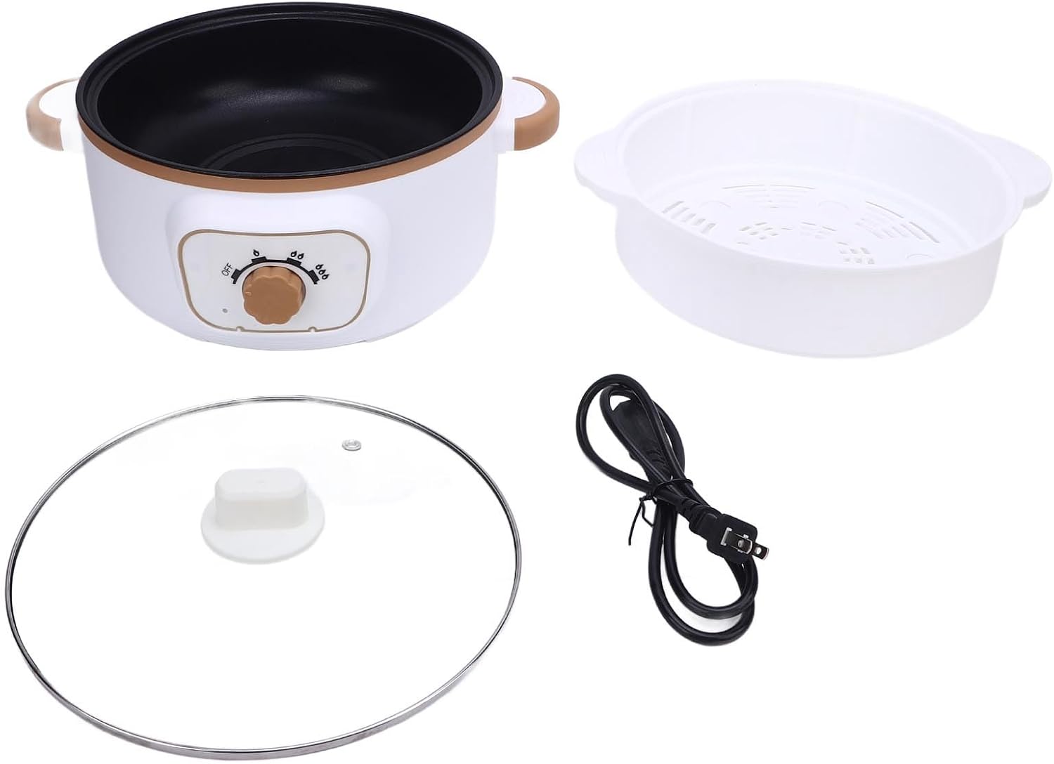 Mingzhe Electric Hot Pot Multifunctional Cooking Pot 800W Electric Pot with Steaming Basket Nonstick Coating for Family Gatherings (US Plug)