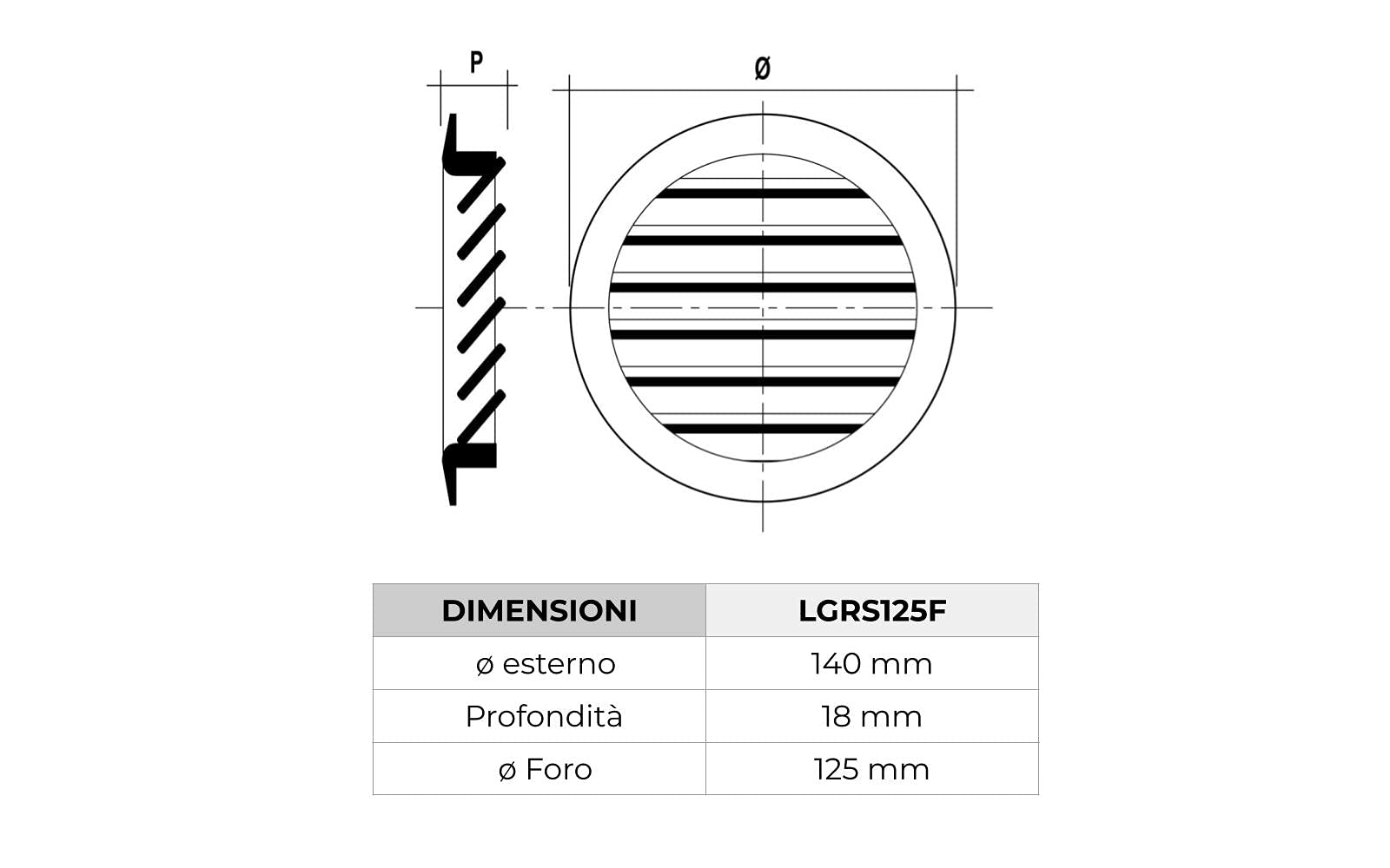 La Ventilazione LGRS125F Griglia di Ventilazione tonda in legno faggio, da incasso. Diametro 140 mm