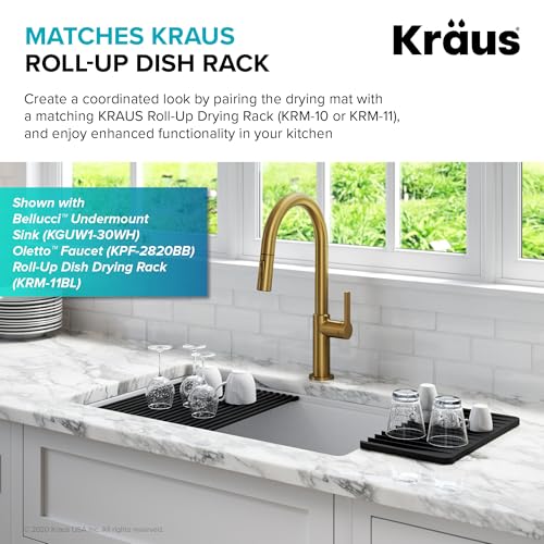 Image of Kraus KDM-10DG Kore Self-Draining Silicone Dish Drying Mat or Trivet for Kitchen Counter, Dark Grey