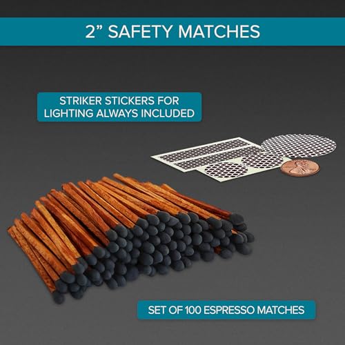 234 brown stick black tip espresso style safety matches  100 artisan bulk matchsticks with adhesive strikers by thankful greetings  unique candle lighting for your home gifts amp events