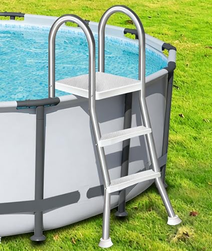 Escalera para piscina sobre suelo 34 pulg, 4 peldaños acero inox miniatura 1
