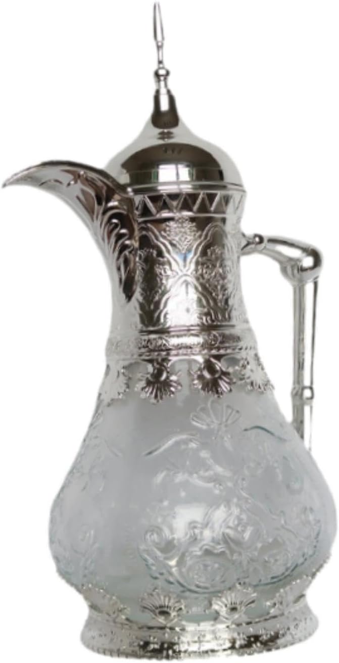 Arabian Thermal Coffee Pot, Insulated Coffee Carafe Hot Cold, Water Bottle Glass Liner, Coffee Kettle Teapot Juice Kettle, Silver