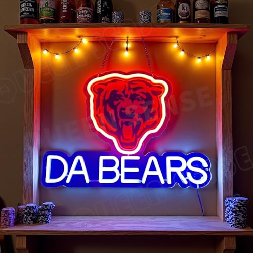 Queen Sense 16x12 Go Chicagos Sports Da Bears LED Neon Sign for Wall Decor USB Powered Dimmable Neon Light BH1056